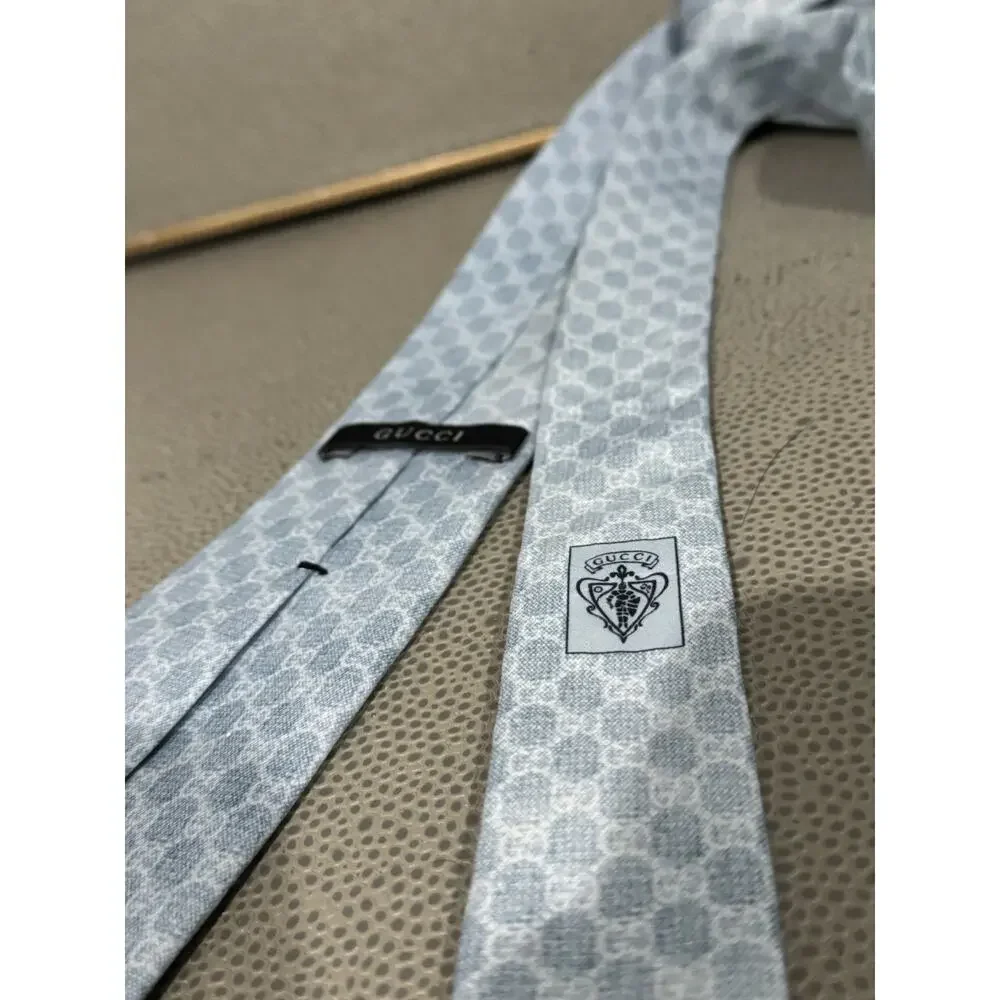 Gucci GG Pattern Tie Light Blue Made In Italy Cotton